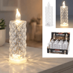 LED candle crystal, clear, 12cmH  