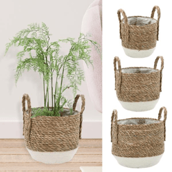 Planter basket, cattail, set of 3, bulbous, white/natural