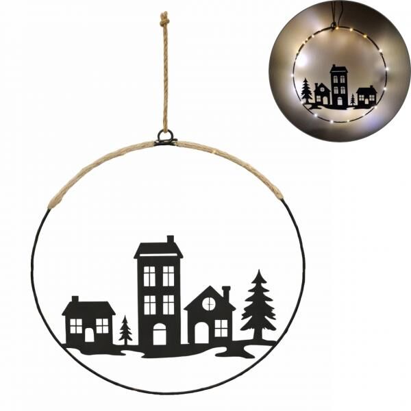 Pendant ring Christmas LED on battery black 30 cm