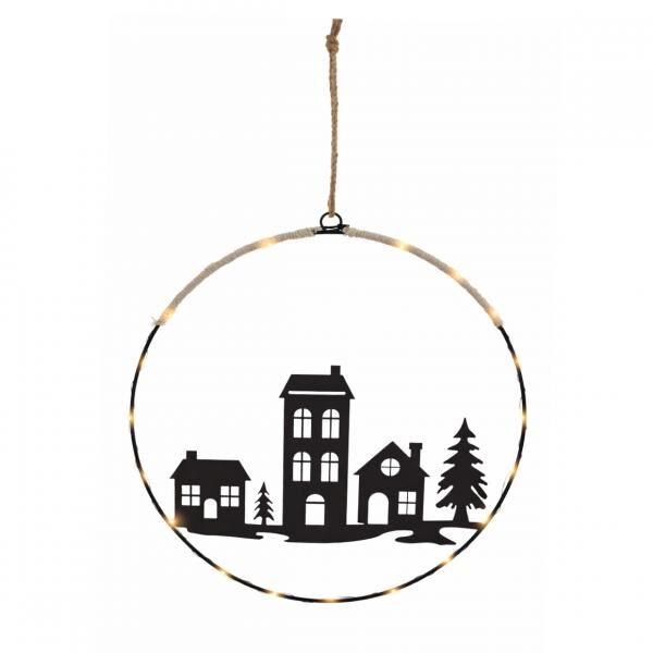 Pendant ring Christmas LED on battery black 30 cm