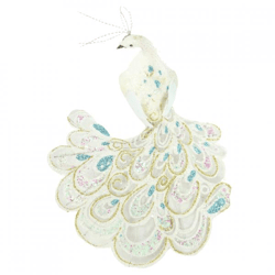 Pfau auf Clip Glitter weiß 18 cm