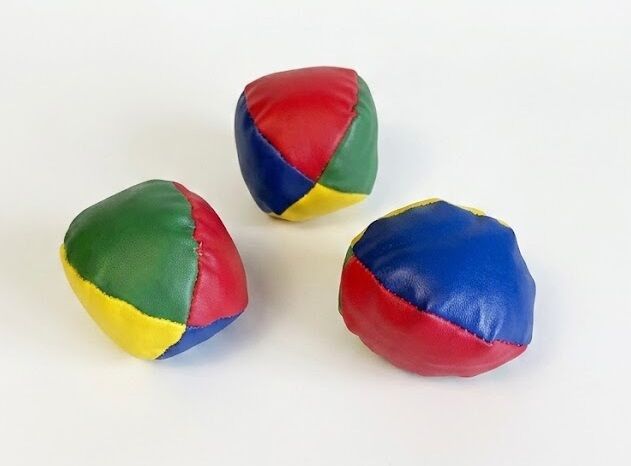 3er Set bunte Jonglierbälle, 60 mm Durchmesser, 90 Gramm Gewicht, aus Kunstleder (PU)