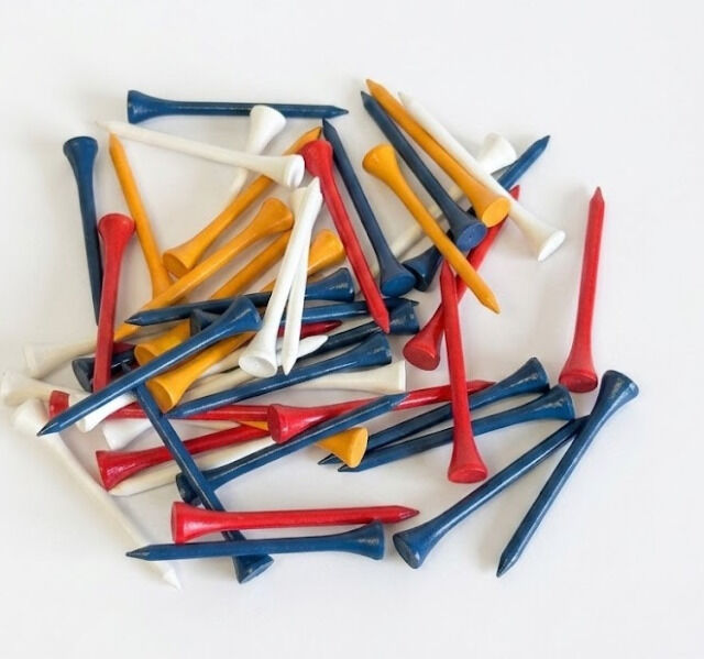 50 bunte Golf Tees aus holz mit 70 mm Länge