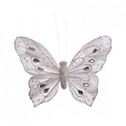 Schmetterling auf Clip weiß 12 cm