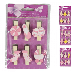 Holzpflöcke baby rosa 4 sortiert 6er Set
