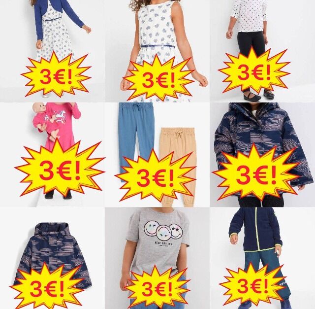 Ab 3,00 €/Stk. Kinderkleidung-Mix Kategorie A, Neuware bekannter Marken, Größen von Babys bis Teenagern, ab 50 Stück