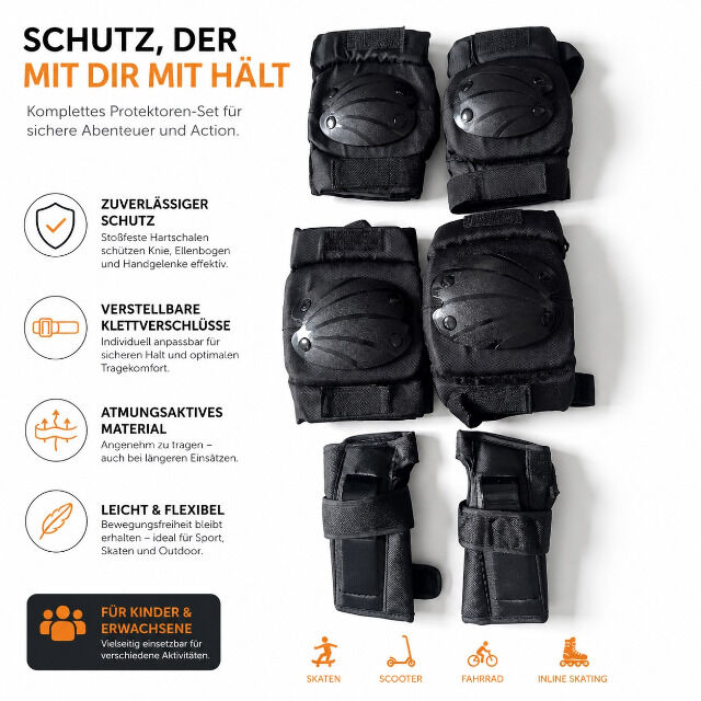 6 tlg. Protektoren-Set für Inline Skates Longboard Skateboard Schlittschuh
