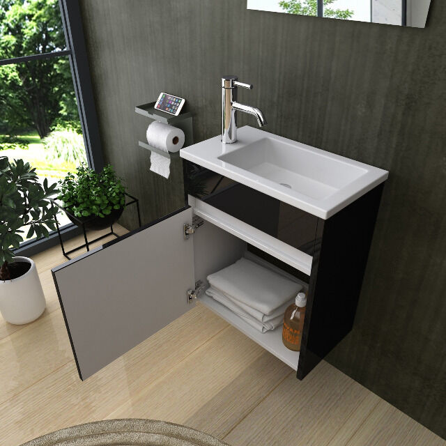 Badmöbel-Set Badmöbel set Schwarz Weiß Hochglanz,Eiche Matt, Badezimmer Möbel