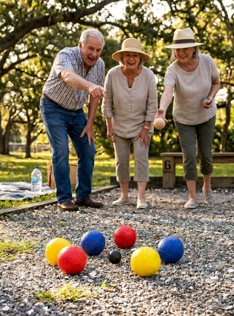 Boule Set, 6 Kunststoffkugeln in drei Farben, 1 Zielkugel, Kunststoffkoffer