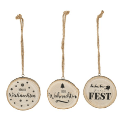 Hänger Holzscheibe Weihnachten, 3/s, ca.10cmD