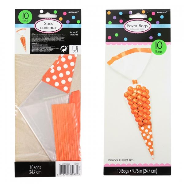 Partytüte mit Verschluss transparent/orange 24,7 cm 10er Set