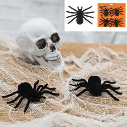 Spiders, set of 4, black, flocked, approx. 10x7cm