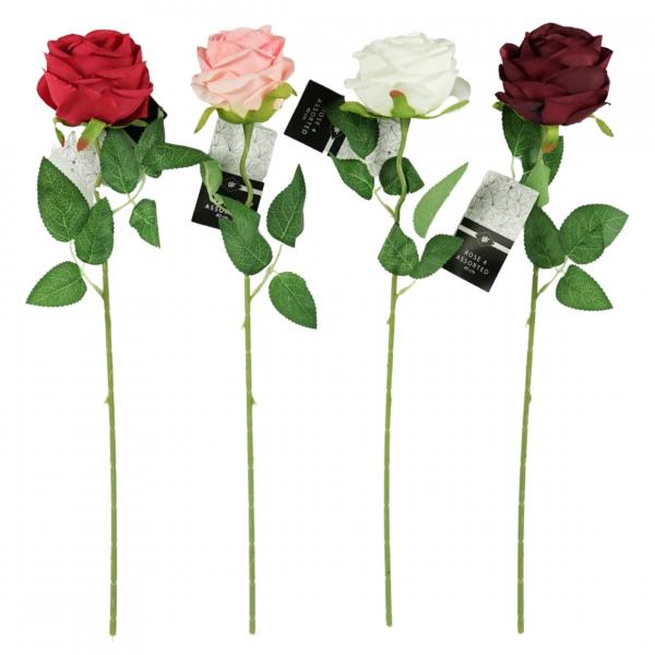 Künstliche Blume Rose 50 cm 4 Stück sortiert