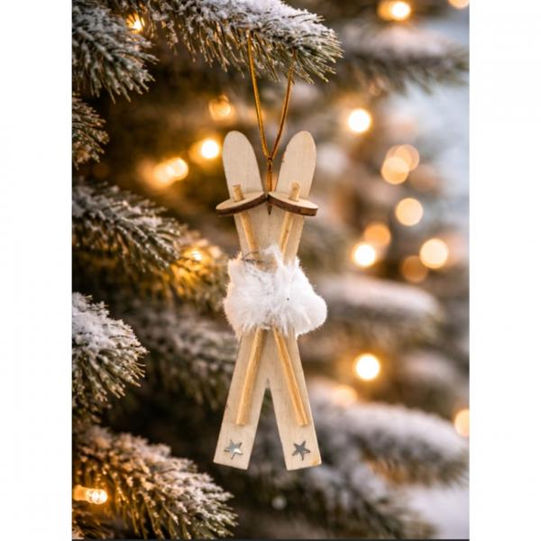 Stern Fabrik Weihnachtsaufhänger Ski Holz 10 cm