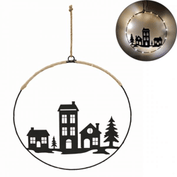 Anhänger Ring Weihnachten LED auf Batterie schwarz 30 cm