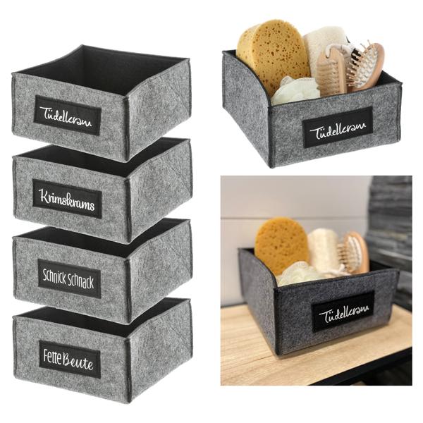 Felt storage basket with saying 