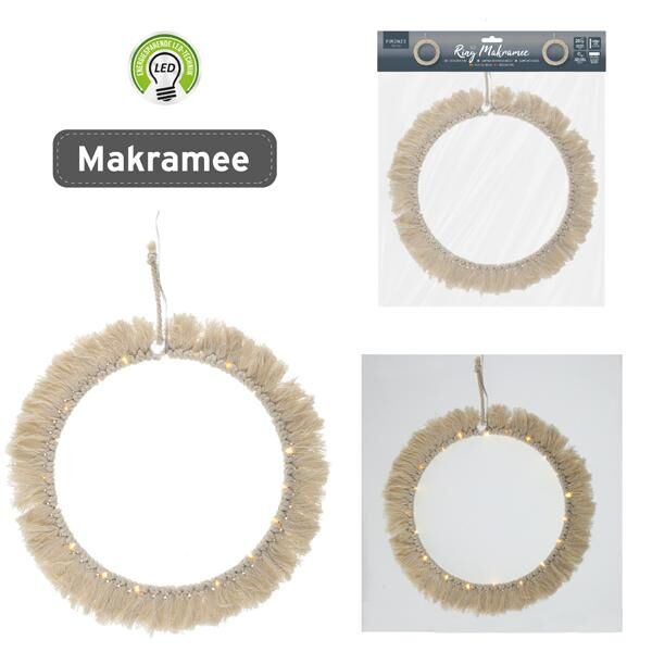 LED Ring Makramee zum H&auml;ngen, 20LED, ca.25cmD