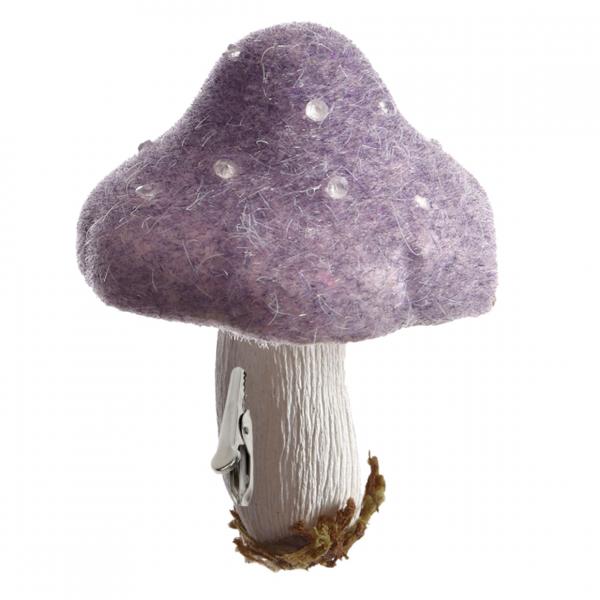 Mushroom on clip felt purple 13.5 cm