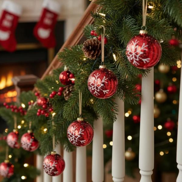Wilko Weihnachtskugel Staude Schneeflocke Glas rot 8 cm