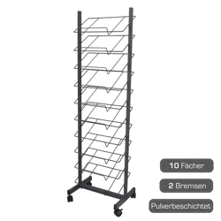 Place mat stand with 10 compartments on castors