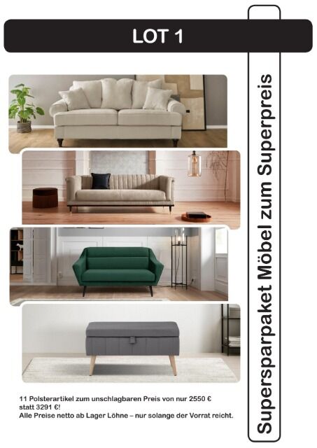 LOT1 Möbel Polstermöbel Packet 3er Sofas, 2er Sofas und Hocker