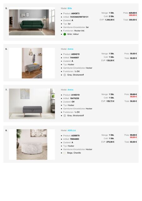 LOT1 Möbel Polstermöbel Packet 3er Sofas, 2er Sofas und Hocker