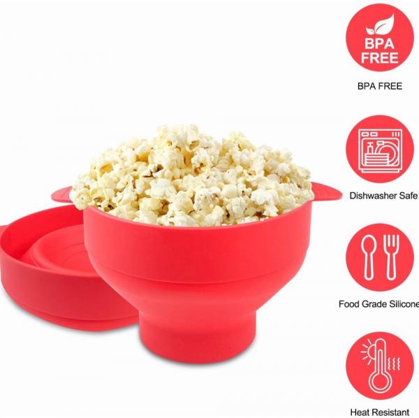Fousenuk Mikrowellen-Popcornschale, Faltbar, BPA-frei, Rot