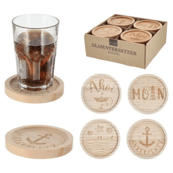 Glass coaster Maritime wood, 4/s, approx.11,5cmD