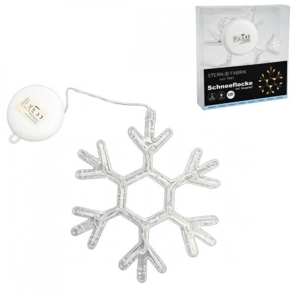 Battery-powered LED snowflake Christmas ornament, white, 19 cm