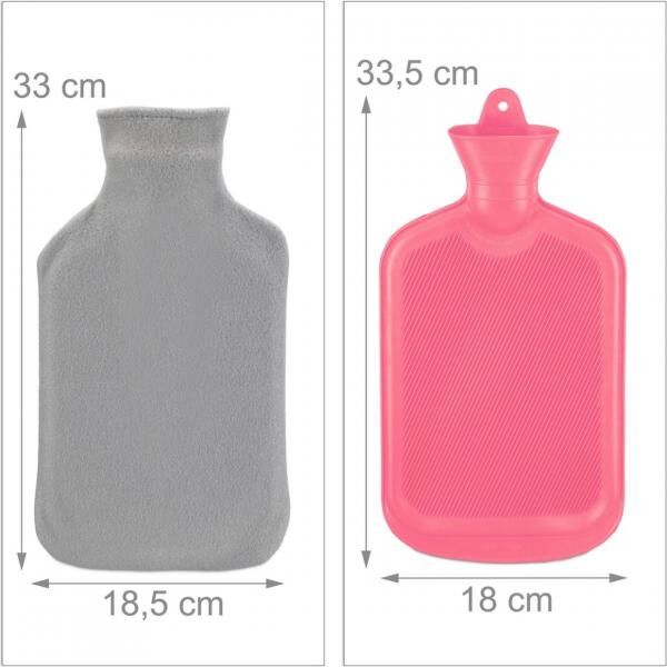 Relaxdays Wärmflasche mit Hülle rosa/grau 1,5 L