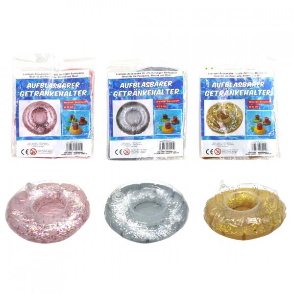 Aufblasbarer Becherhalter Donut glitter 22 cm 3 assorti