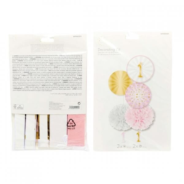Deko-Set 1. Geburtstag Papier rosa 5-tlg.