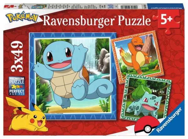 Pok&eacute;mon - Puzzle 3 x 49 Teile - Glumanda, Bisasam und Schiggy