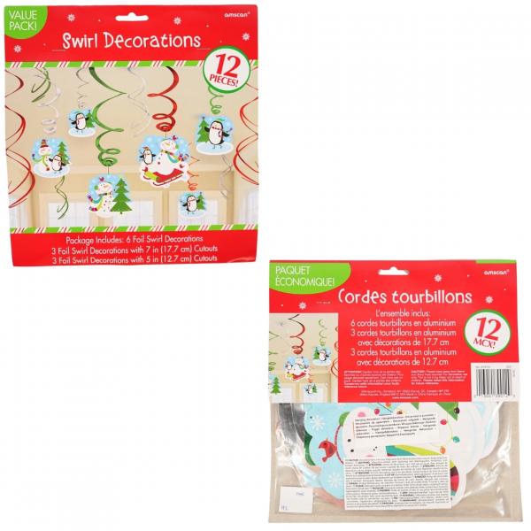 Spiralförmiger Anhänger Winterschneemann 61 cm 12er Set