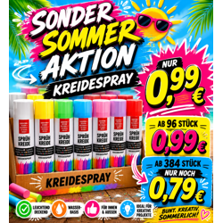 Kreidespray Sommer-Aktion – 7 Farben sortiert | Ab 0,79 € / Stück | Staffelpreise für Großabnehmer