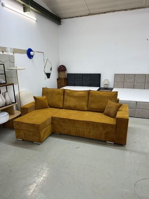 Ecksofa mit Schlaffunktion Cord Couch Sofa 