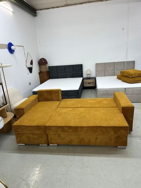 Ecksofa mit Schlaffunktion Cord Couch Sofa 