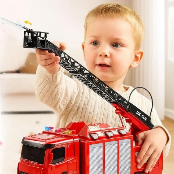 FireFighterz Interaktives Rettungs-Feuerwehrwagen-Set | Löschfahrzeug mit Wassersprühfunktion, um 270° drehbarer Leiter und 6 Mini-Fahrzeugen | Großhandel für Bildungsbedarf