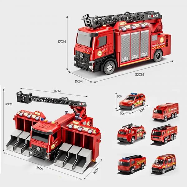 FireFighterz Interaktives Rettungs-Feuerwehrwagen-Set | Löschfahrzeug mit Wassersprühfunktion, um 270° drehbarer Leiter und 6 Mini-Fahrzeugen | Großhandel für Bildungsbedarf