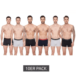10-pack of Kappa men's boxer briefs with brand lettering and logo, available in various colors such as black, gray, charcoal, and blue