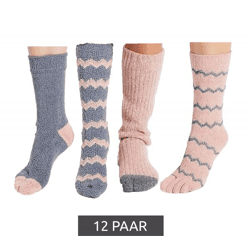 12 Paar Kinder Kuschel-Socken warme Winter-Strümpfe Freizeit-Strümpfe Thermosocken 925306 Rosa/Grau
