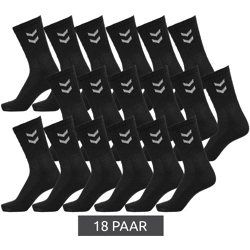 18 Paar hummel Basic Damen Crew-Socken mit Kontrastwinkel Kinder Baumwoll-Strümpfe Sport-Socken 022030-2001 Schwarz