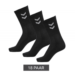 18 Paar hummel Basic Damen Crew-Socken mit Kontrastwinkel Kinder Baumwoll-Strümpfe Sport-Socken 022030-2001 Schwarz