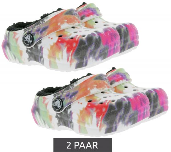 2 Paar crocs Classic Lined Tie-Dye Kinder Haus-Schuhe gef&uuml;tterte Clogs mit Dual-Crocs-Comfort 206683-0C4 Bunt