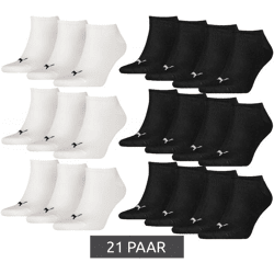 21 Paar PUMA Kinder Baumwoll-Socken schlichte Sneaker-Socken Kurz-Socken Strümpfe 70122094 001 Schwarz/Weiß