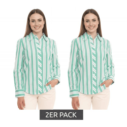 2-Pack AjC Women's Blouse: Striped Long-Sleeve Cotton Shirt with Small Ruffles 36148235 Green/White