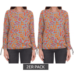 2er Pack BOYSEN´S Damen Druck-Shirt mit Allover-Print Langarm-Bluse 39077013 Grau/Orange