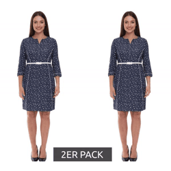 2er Pack gepunktetes Damen Kleid inklusive Gürtel Strand-Outfit Midi-Kleid 940590 Dunkelblau/Weiß