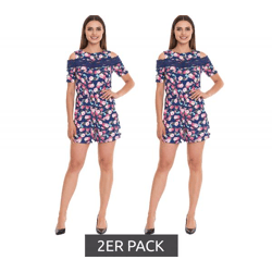2er Pack melrose Jumpsuit ansprechender Damen Overall im Blumen-Muster 25315223 Blau/Bunt