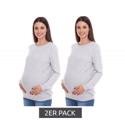 2er Pack neun 9 monate Damen schlichtes Schwangerschafts-Shirt Umstands-Mode 54707926 Grau